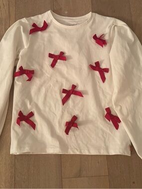 angel and rocket girls bow sweater ivory red